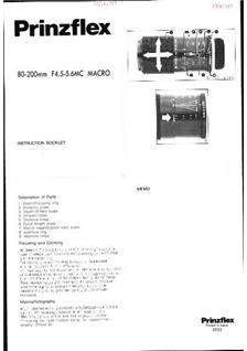 Prinzflex 80-200/4.5-5.6 manual. Camera Instructions.